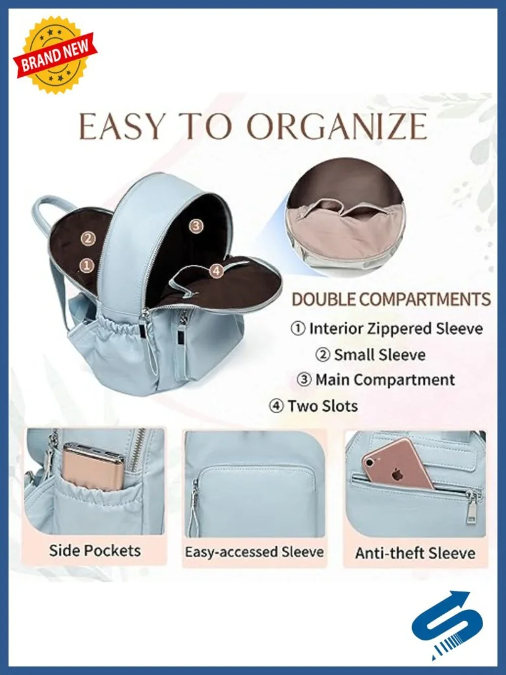 Mini PU Leather Backpack Purse, Vegan Leather, Water Resistant, Adjustable